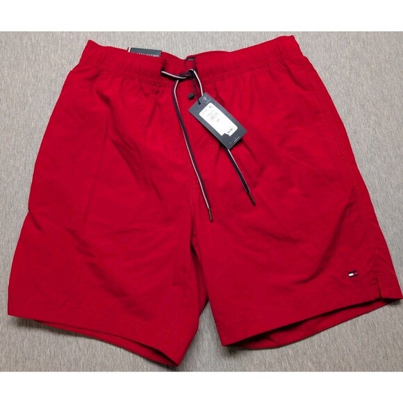 New Tommy Hilfiger Men's Swim Trunks Shorts Red Swimming Small - Picture 1 of 8